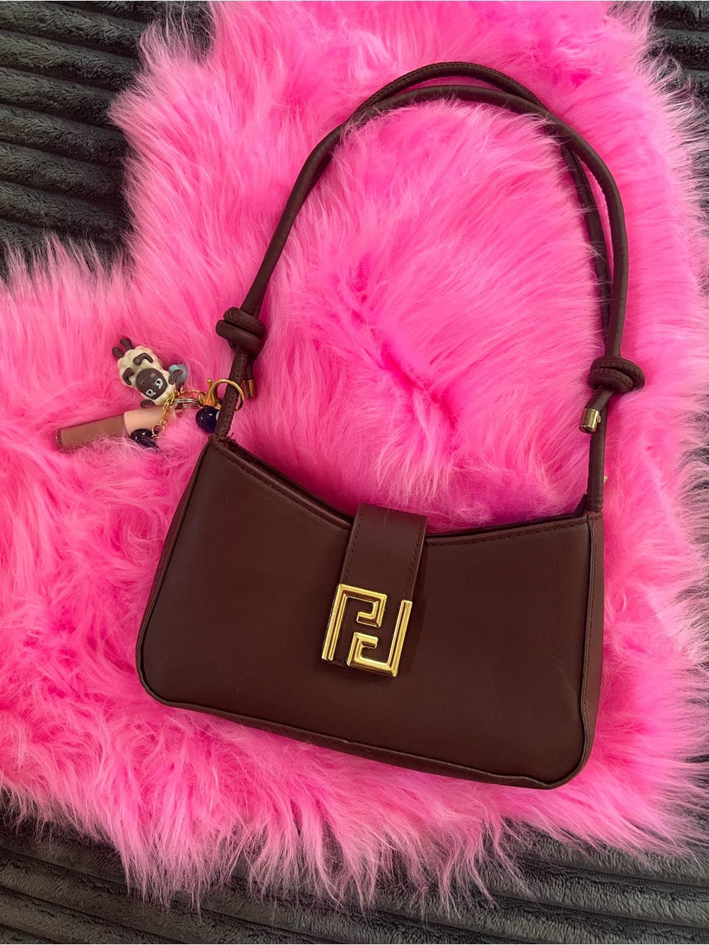 Women's Brown Shoulder Bag with Gold Hardware